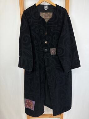 Blue Fish Black Multicolored Patchwork Embossed Swirl Heavyweight Coat Size 1